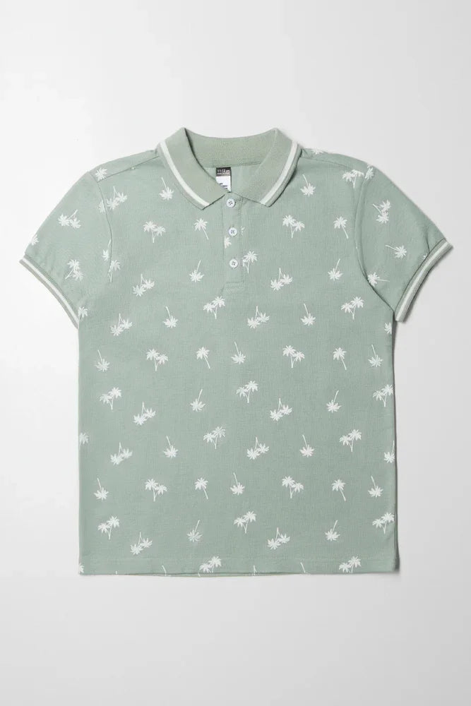 Palm Tree Short Sleeve Golfer Green