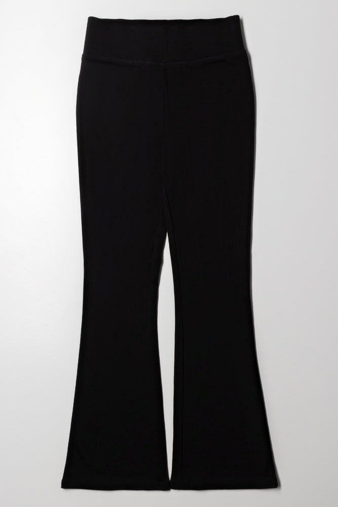 Rib Waist Flare Legging Black Bottoms Jeans Ackermans