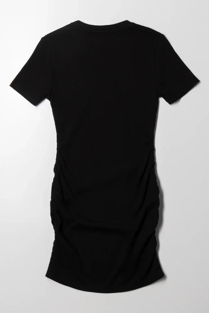 Ruched Bodycon Dress Black (2)