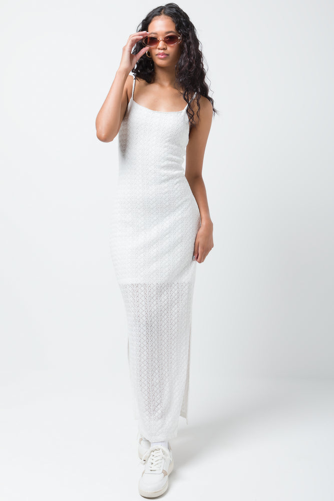 Crochet Textured Dress White