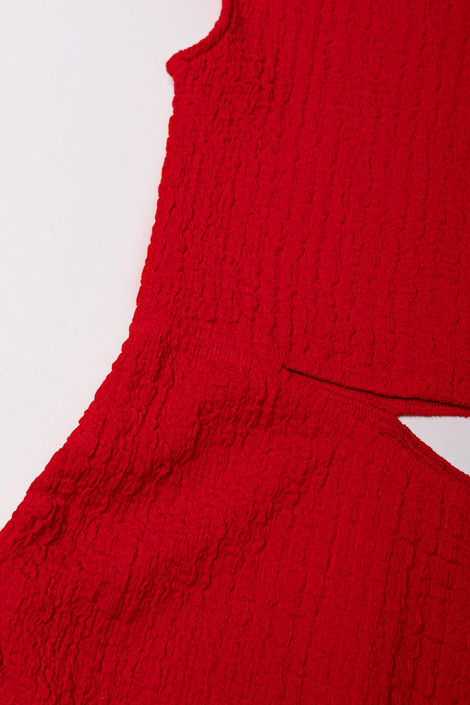 Crinkle Knit Cut Out Dress Red