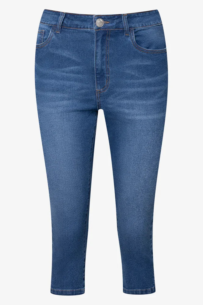 High Rise Denim Jean Capri Blue