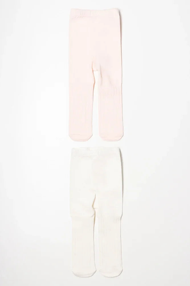 2 Pack Tights Cream and Pink