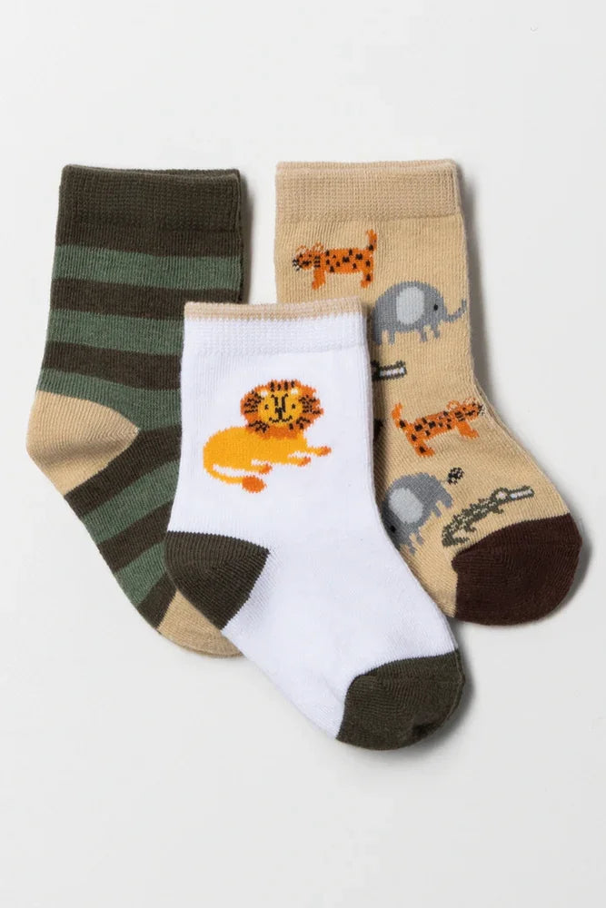 Safari Socks Dark Green, Natural And White