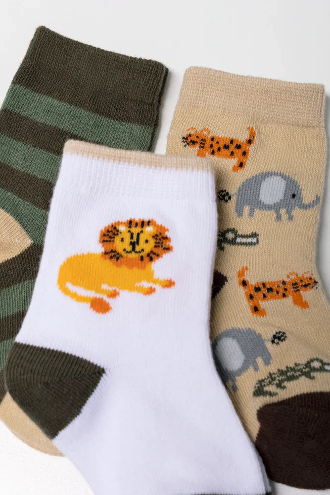 Safari Socks Dark Green, Natural And White