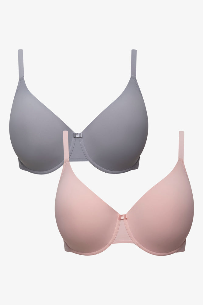 Plus Size 2 Pack T-Shirt Bras Grey And Pink