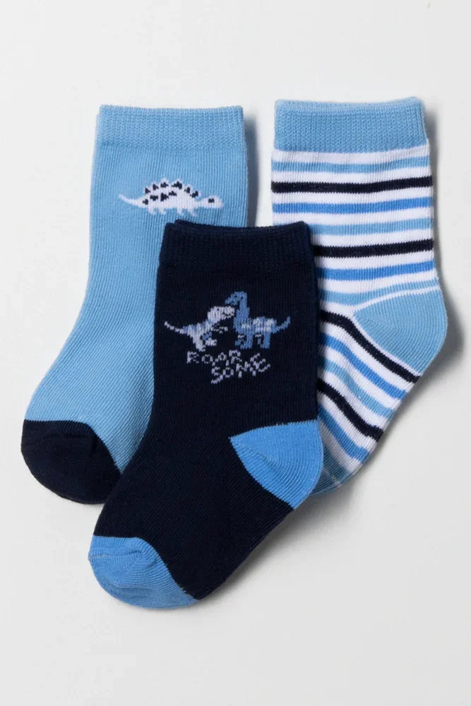 Dino Stripe Socks Blue