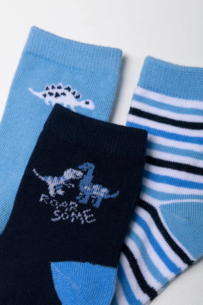 Dino Stripe Socks Blue
