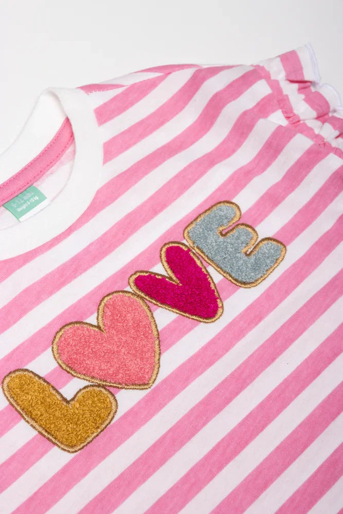 Love Stripe Frill Long Sleeve T-Shirt Pink