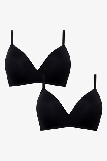 2 Pack Smooth Padded Wire Free Bras Black