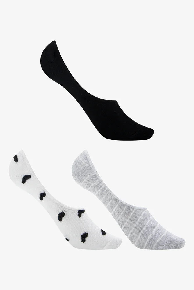 3 Pack Footliners Cream, Black And Grey