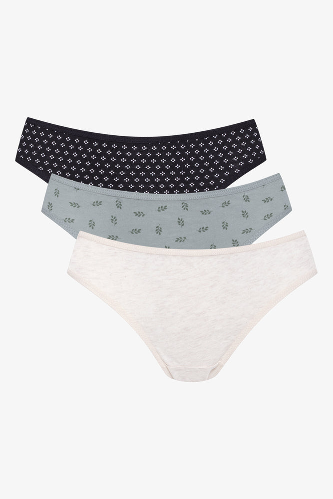 3 Pack Bikini Panties Black, Green And Natural