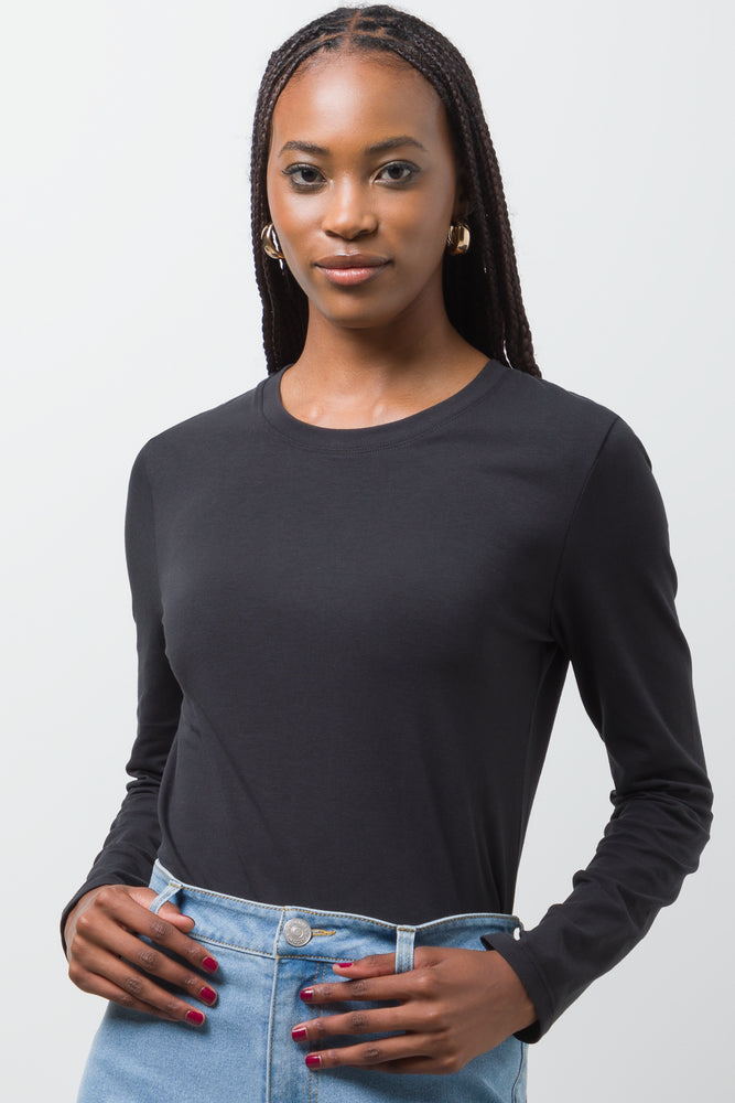 Long Sleeve Crew Neck T-Shirt Black Tops T-Shirts Ackermans