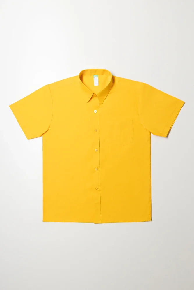 Primary School Short Sleeve Raised Collar Shirt Yellow