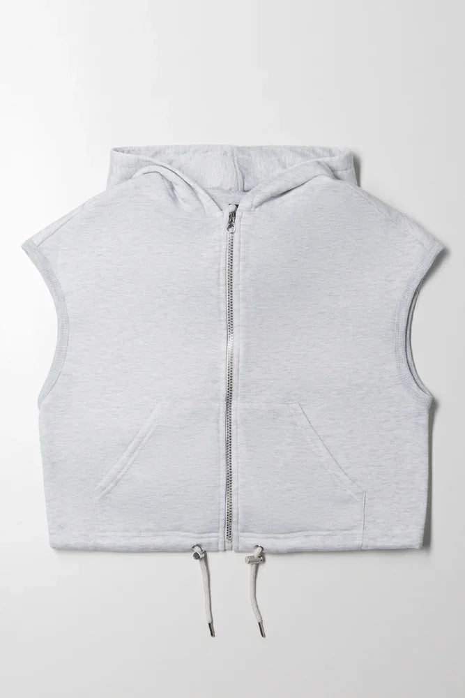 Sleeveless Zip Through Hoodie Grey