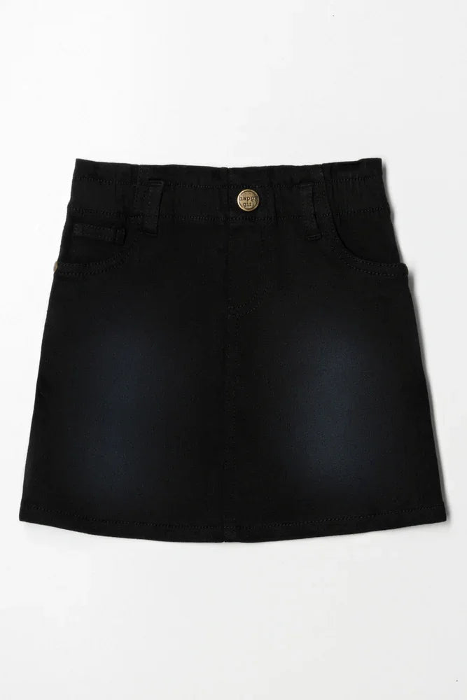 Paper Bag Denim Skirt Black