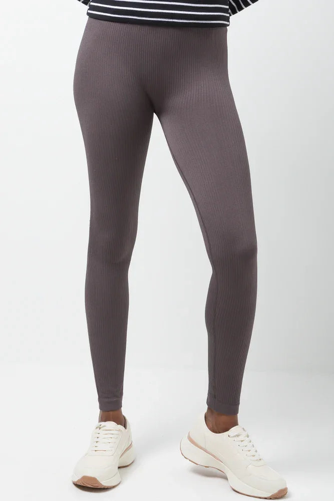 Rib Seamless Wide Waist Legging Dark Grey