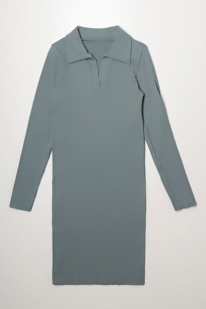 Collar Seamfree Dress Blue