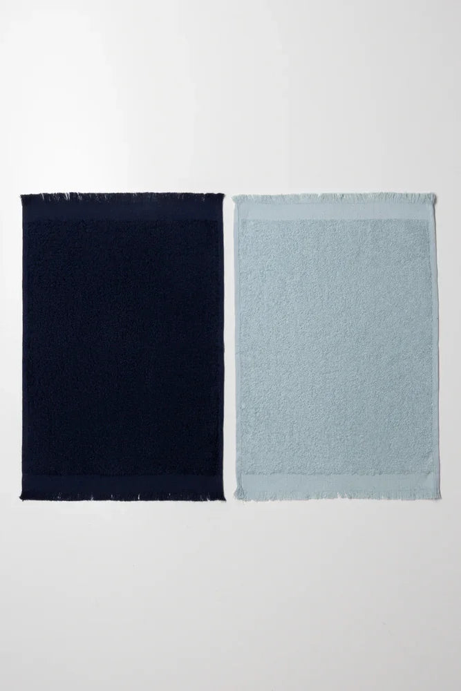 2 Pack Fringed Guest Towel Navy And Light Blue