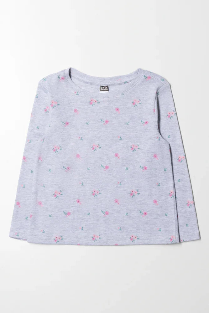 Floral Long Sleeve T-Shirt Grey