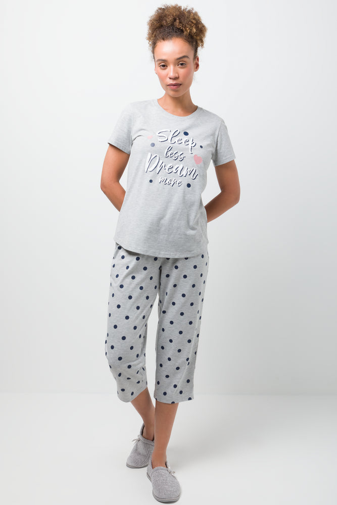 Sleep Less Dream More Capri Pyjamas Grey