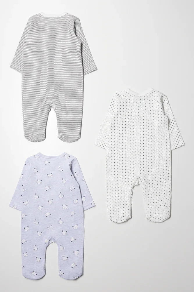 3 Pack Babygrow Grey, Blue & White (4)