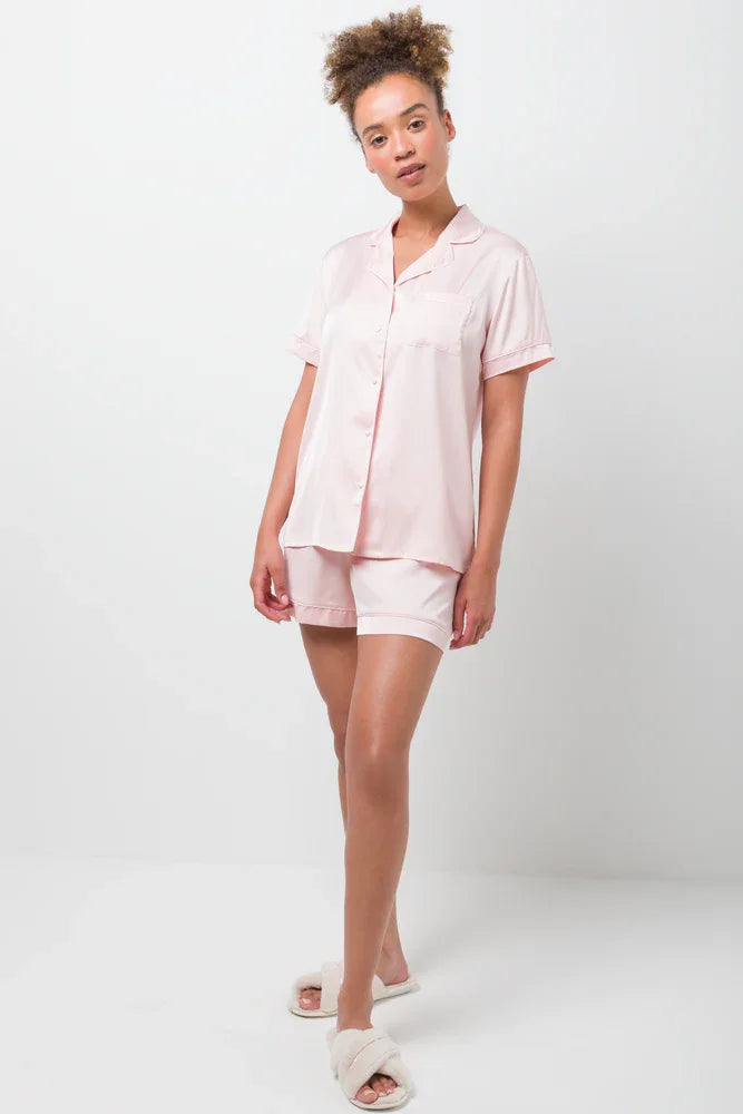 Satin Button Through Short Pyjamas Pink