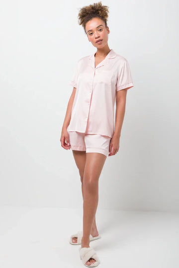 Satin Button Through Short Pyjamas Pink