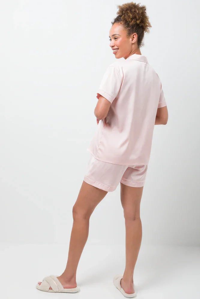 Satin Button Through Short Pyjamas Pink (2)
