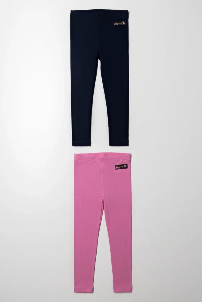 2 Pack Rib Leggings Pink And Navy