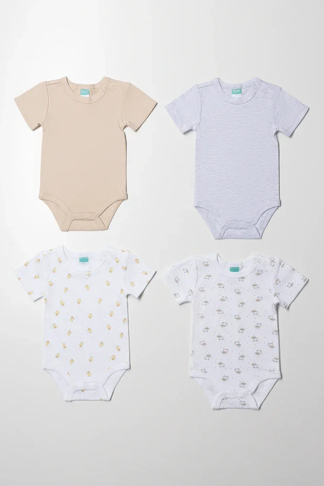 4 Pack Short Sleeve Bodyvest Natural, Grey And White