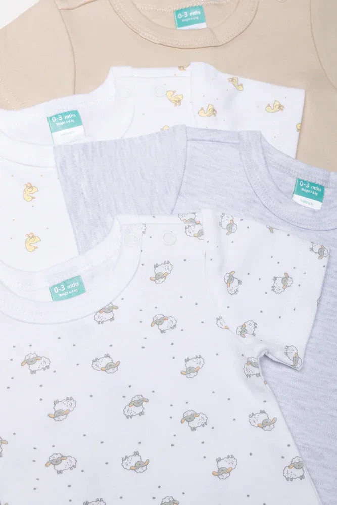 4 Pack Short Sleeve Bodyvest Natural, Grey And White