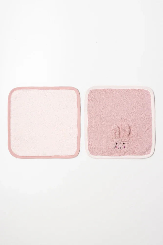 2 Pack Bunny Face Cloths Pink