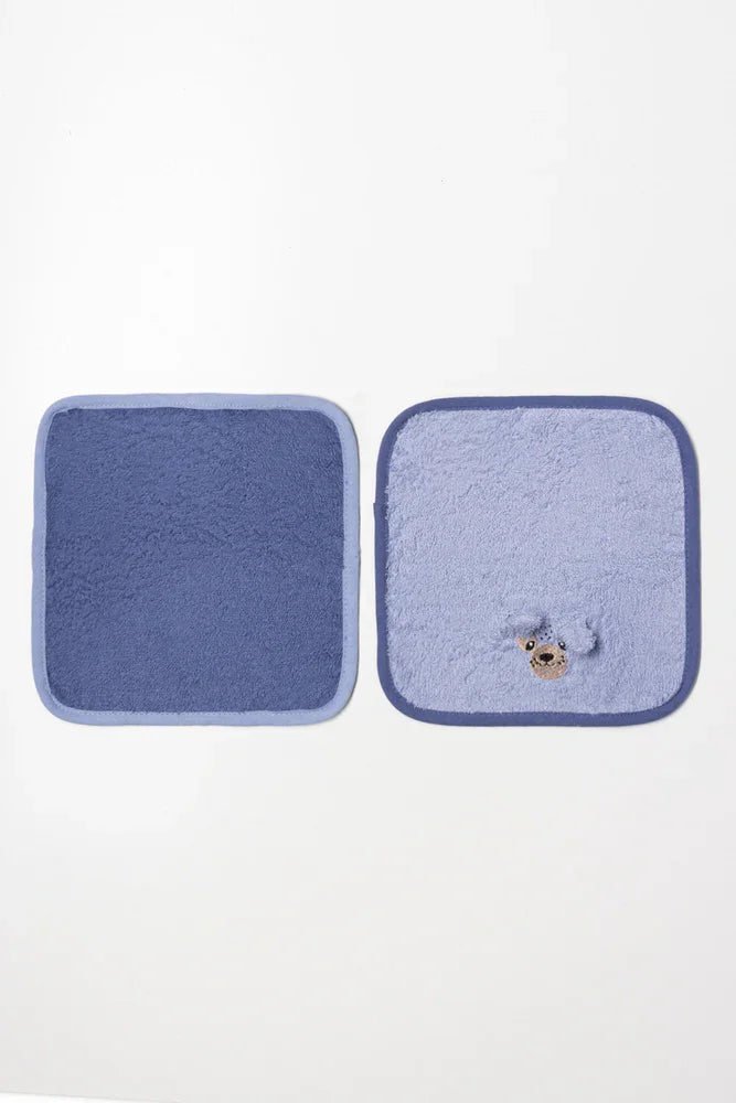 2 Pack Puppy Face Cloths Blue
