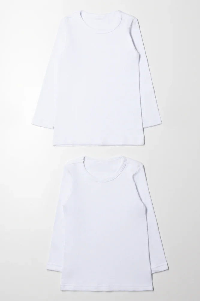 2 Pack Long Sleeve Vests White