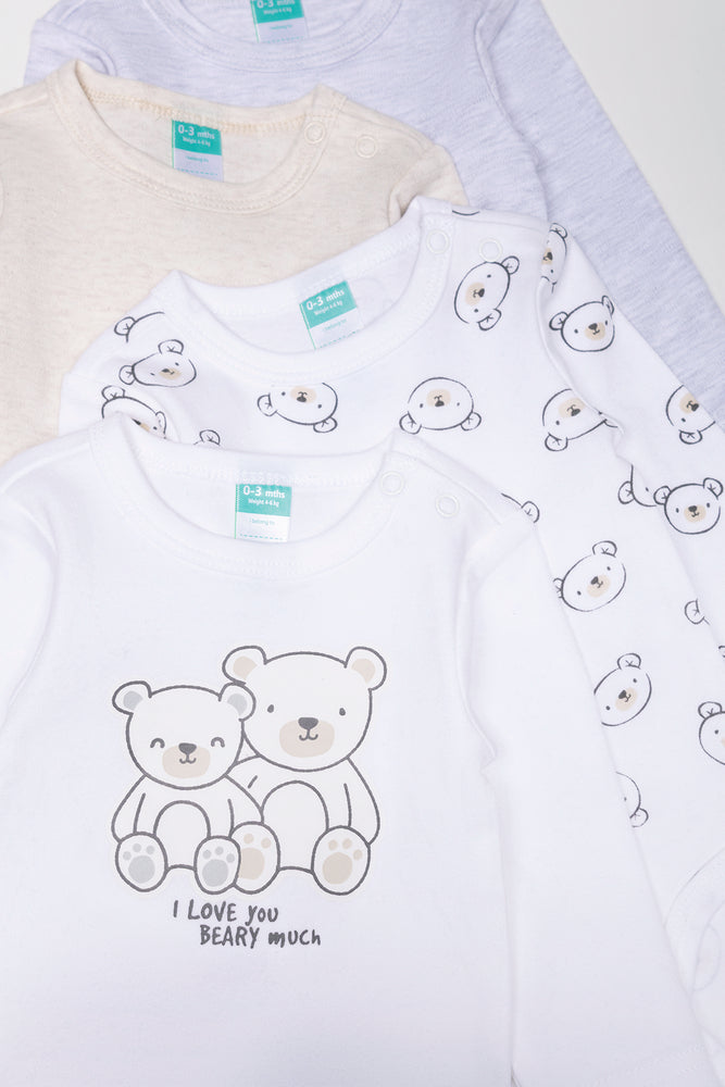 4 Pack Long Sleeve Bodyvests Grey, Natural And White (1)