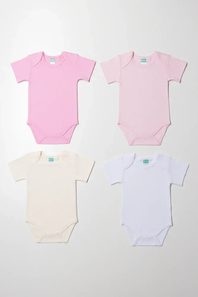 4 Pack Short Sleeve Vests Pink, Natural And White