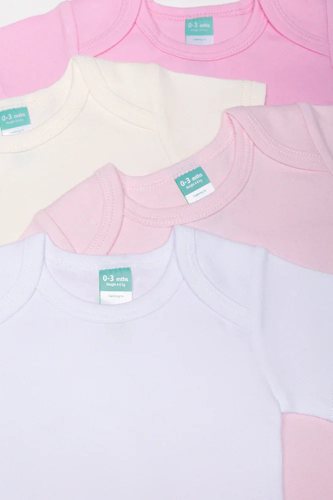 4 Pack Short Sleeve Vests Pink, Natural And White