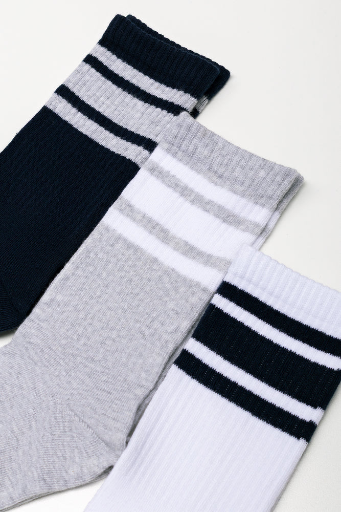 3 Pack Socks Navy, Grey And White