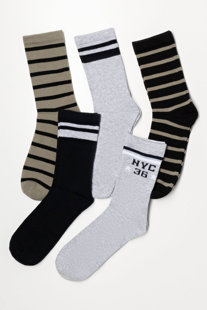 5 Pack Socks Black, Grey And Green