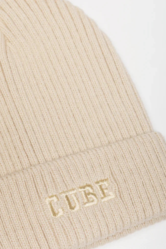 Embroidered Beanie Natural