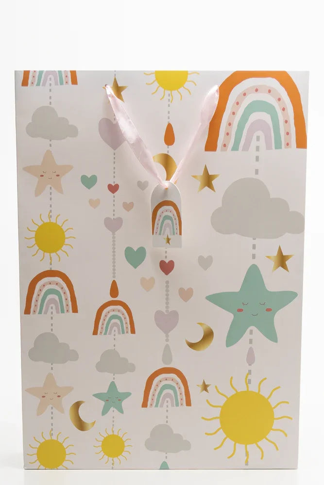 Rainbow And Stars Gift Bag XL Cream
