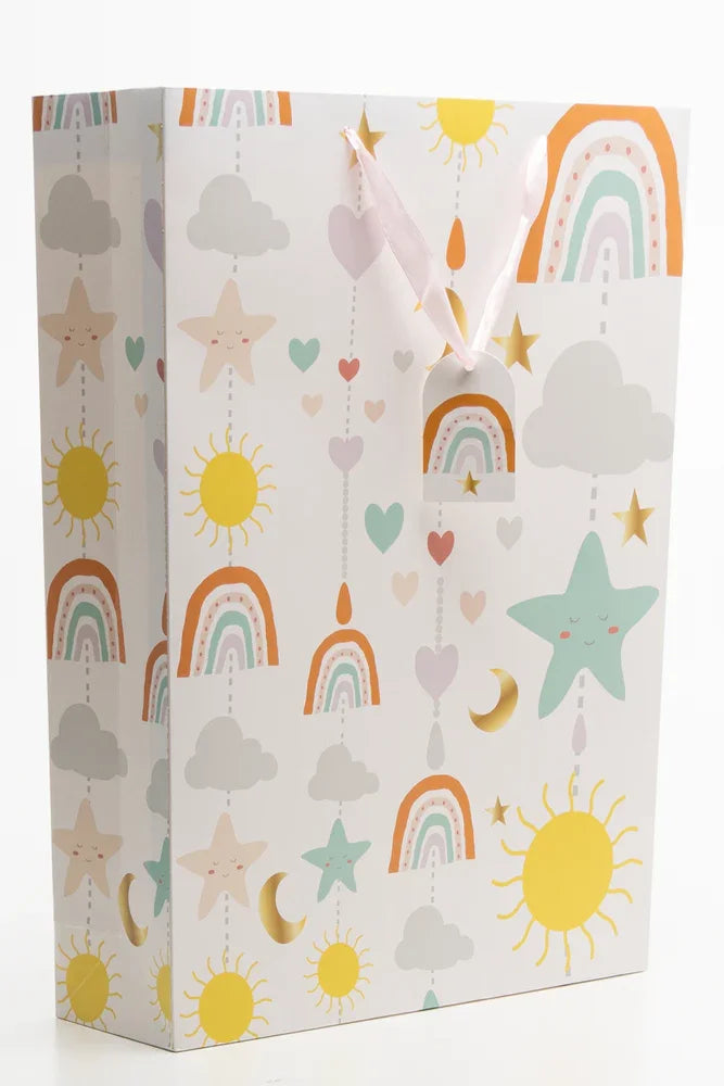 Rainbow And Stars Gift Bag XL Cream