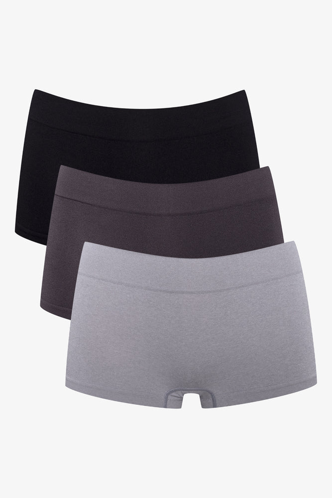 3 Pack Seamfree Boyleg Panties Black And Grey