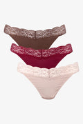 3 Pack Lace Trim Thong Burgundy & Natural (1)