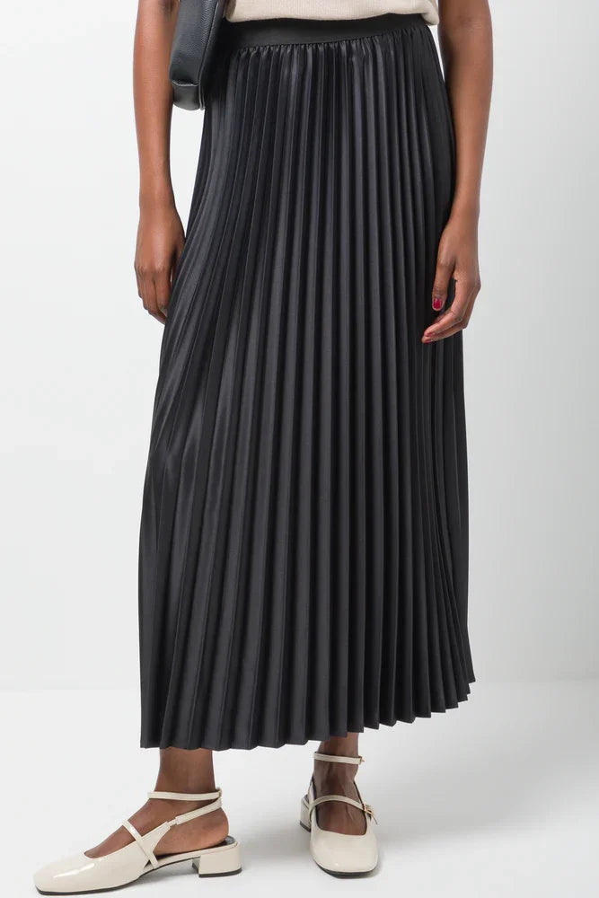 Satin Maxi Pleated Skirt Black