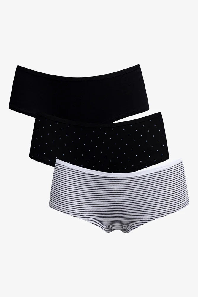 3 Pack Boyleg Panties Black And White