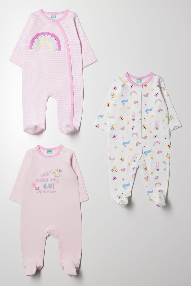 3 Pack Babygrows Pink