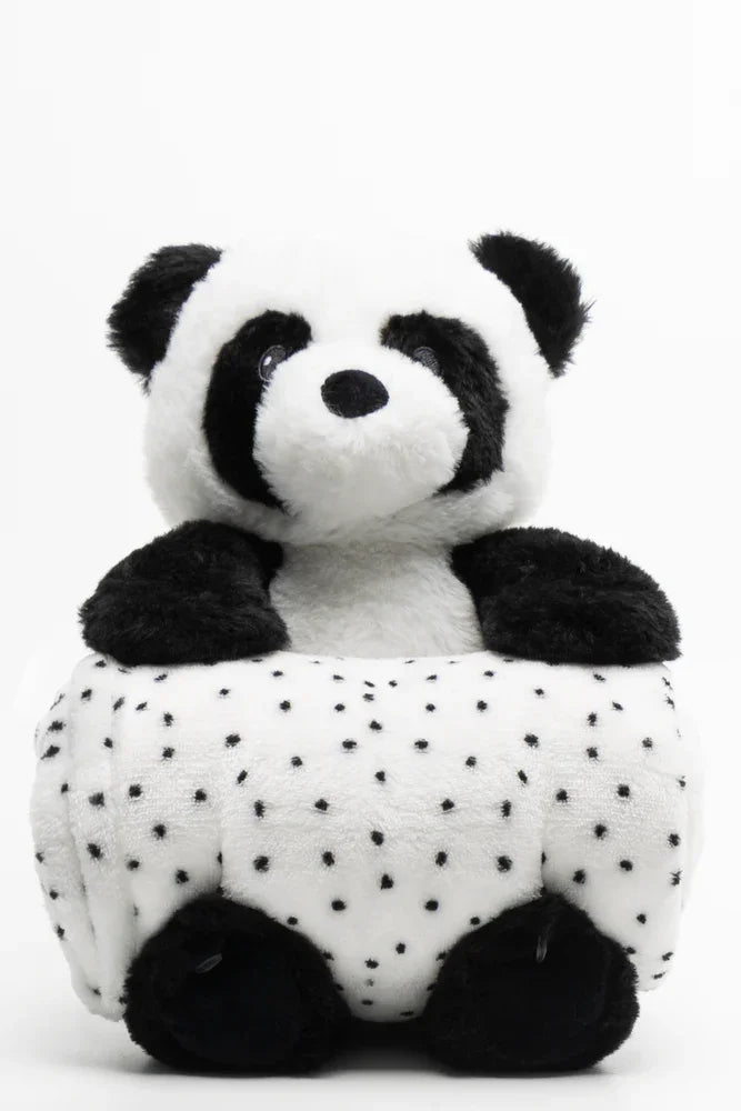 Panda Toy And Blanket Black And White