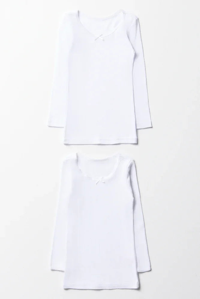 2 Pack Long Sleeve Vests White